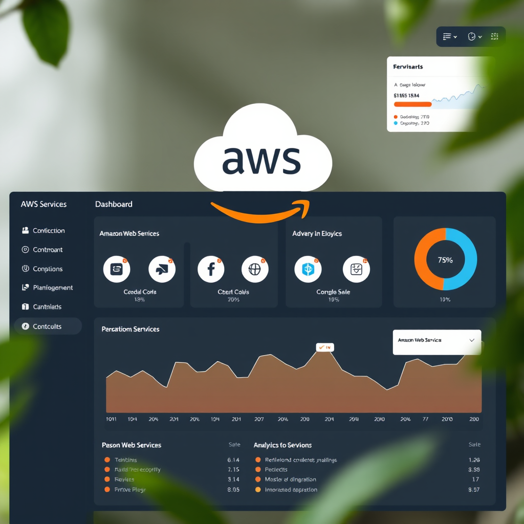 AWS cloud services dashboard showing TFL integration with various Amazon Web Services tools and analytics